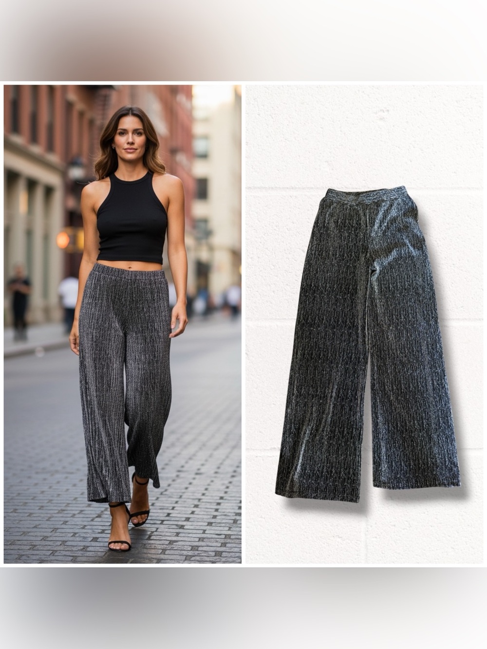 LOB metallic wide leg dress pants, US size 8